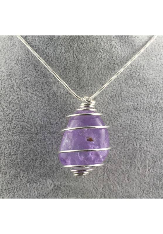 AMETHYST Hand Made Pendant on Silver Plated Spiral Necklace A+