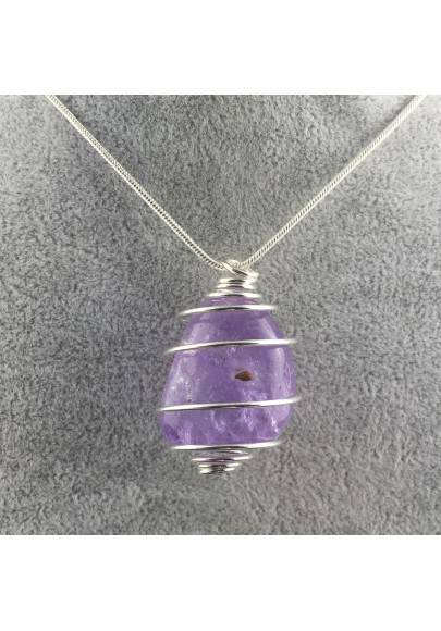 AMETHYST Hand Made Pendant on Silver Plated Spiral Necklace A+-1