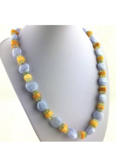 Blue CHALCEDONY JADE & CALCITE Necklace Jewel Crystal Chakra High Quality A+-1