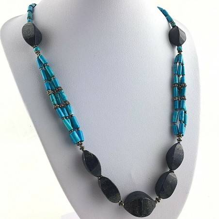 Precious Necklace in Lapis Lazuli & TURQUOISE in Very High Quality Chakra A+-1