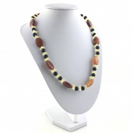 Wonderful Carnelian Necklace AGATE Yellow CALCITE & Black ONIX Quality A+-4