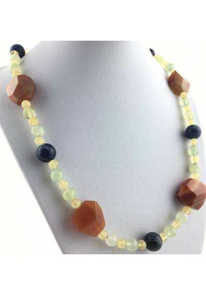 Necklace in SODALITE CARNELIAN CALCITE JADE MINERALS Chakra Zen High Quality A+-1