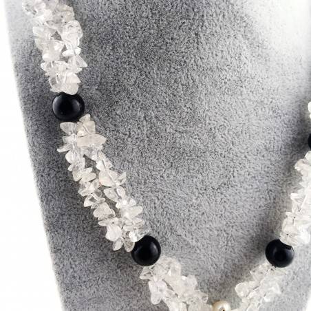 Wonderful Necklace in Black ONIX Hyaline Quartz PEARL Collier MINERALS Jewels A+-3