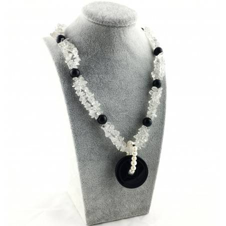 Wonderful Necklace in Black ONIX Hyaline Quartz PEARL Collier MINERALS Jewels A+-4