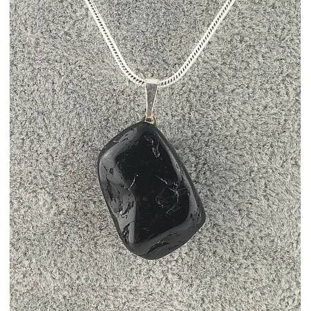 Pendant in Black TOURMALINE Tumbled Necklace MINERALS High Quality Chakra A+-1