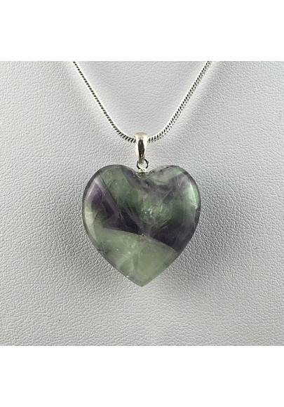 Rainbow FLUORITE Heart Pendant on Sterling Silver 925 Necklace MINERALS High Quality A+-1