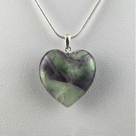Rainbow FLUORITE Heart Pendant on Sterling Silver 925 Necklace MINERALS High Quality A+-1