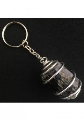 Black TOURMALINE Keychain Keyring Handmade Silver Plated Spiral-1
