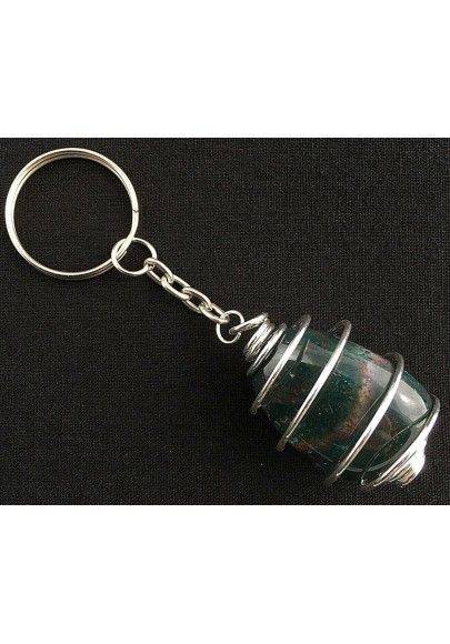 Heliotrope Bloodstone Keychain Keyring Handmade Silver Plated Spiral Necklace-1