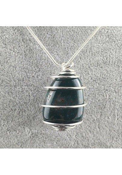 Pendant in Heliotrope Bloodstone Handmade Silver Plated Spiral Necklace-1
