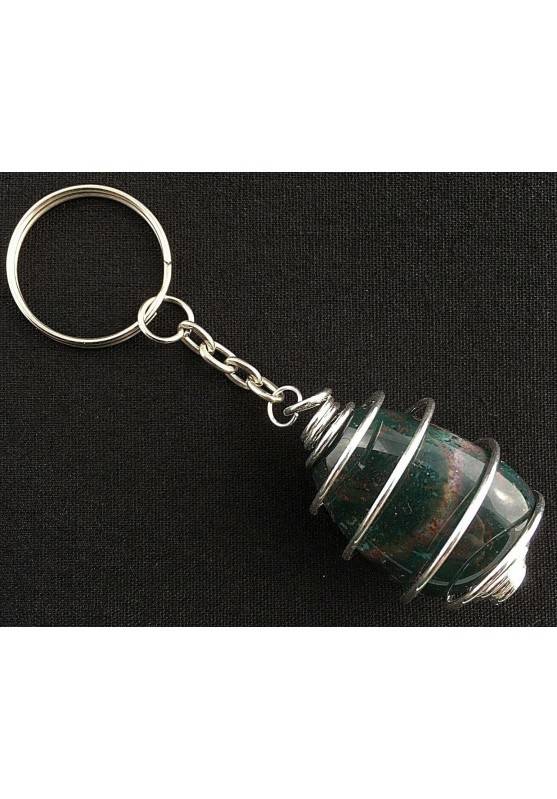 Heliotrope Bloodstone Keychain Keyring - ARIES Zodiac Necklace Hand Made on Silver-1