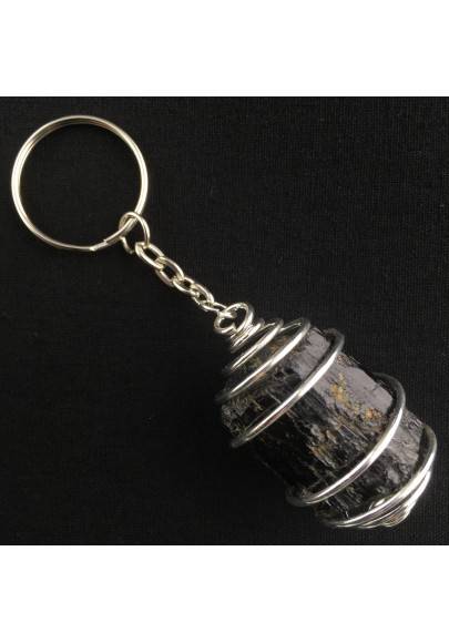 Black TOURMALINE Keychain Keyring - TAURUS GEMINI LIBRA Zodiac Plated Silver-1