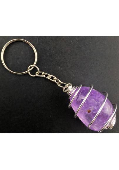 AMETHYST Keychain Keyring Hand Made on Silver Plated Spiral Necklace A+-1