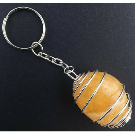 YELLOW CALCITE Keychain Keyring Hand Made on Silver Plated Spiral-1