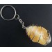 Rough Yellow CALCITE Keychain Keyring Hand Made with Silver Plated Spiral A+-1