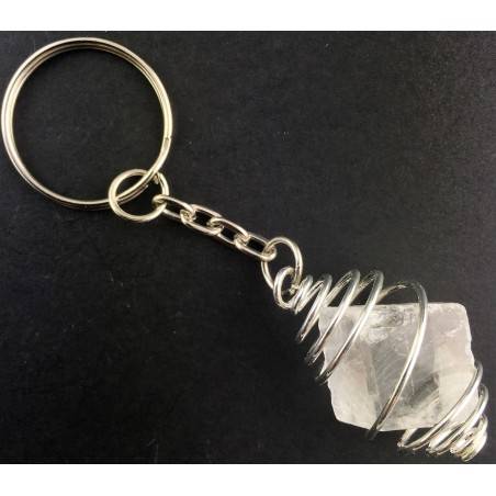 Rough CALCITE Iceland Spar Keychain Keyring with Silver Plated Spiral A+-2