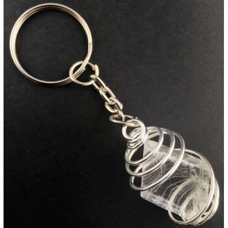 Rough CALCITE Iceland Spar Keychain Keyring with Silver Plated Spiral A+-3