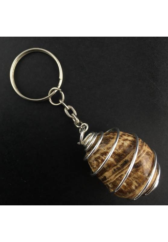 ARAGONITE Keychain Keyring Handmade with Silver Plated Spiral A+