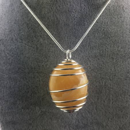 Yellow CALCITE Pendant Hand Made on Silver Plated Spiral Charm Necklace-1