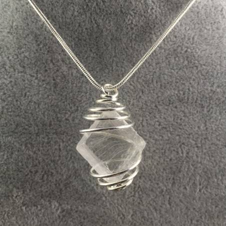 CALCITE Rough Pendant ICELAND SPAR Hand Made on SILVER Plated Spiral Healing Bead-2