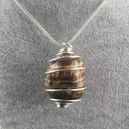 ARAGONITE Pendant Natural Stone Hand Made on Silver Plated Spiral Necklace A+-1