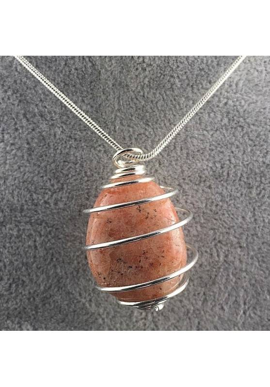 Heliolite SunStone Pendant Hand Made on SILVER Plated Spiral A+-1