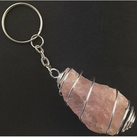 Rough Rose Quartz Keychain Keyring Hand Made on Silver Plated Spiral-2