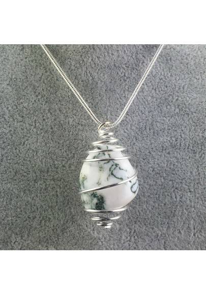 MOSS Agate Pendant Hand Made on Silver Plated Spiral Charm Natural A+-1