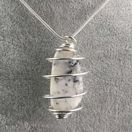MOSS Agate Pendant Hand Made on Silver Plated Spiral Charm Natural A+-2