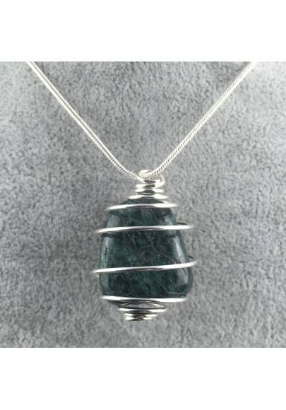 APATITE Hand Made Pendant on Silver Plated Spiral Necklace Minerals Natural CharmA+-1