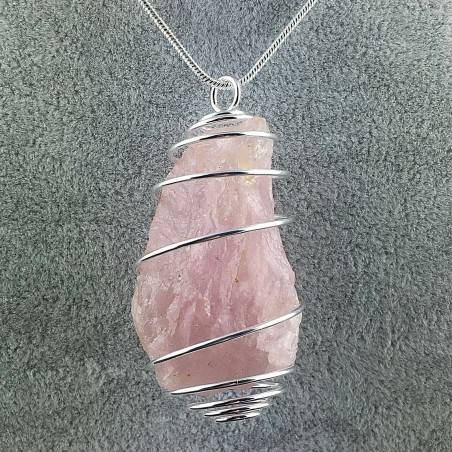 Rough Rose QUARTZ Pendant Tumbled Stone Hand Made on Silver Plated Spiral-2