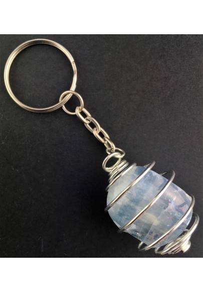 CELESTITE Tumbled Stone Keychain Keyring Hand Made on Silver Plated Spiral-1