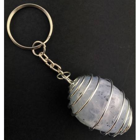 CELESTITE Tumbled Stone Keychain Keyring Hand Made on Silver Plated Spiral-4