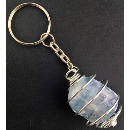 CELESTITE Tumbled Stone Keychain Keyring - GEMINI AQUARIUS Silver Plated Spiral A+-1