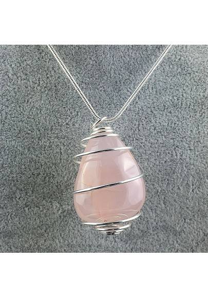Tumbled PINK Chalcedony Pendant Handmade Silver Plated Spiral Minerals Chakra A+-1