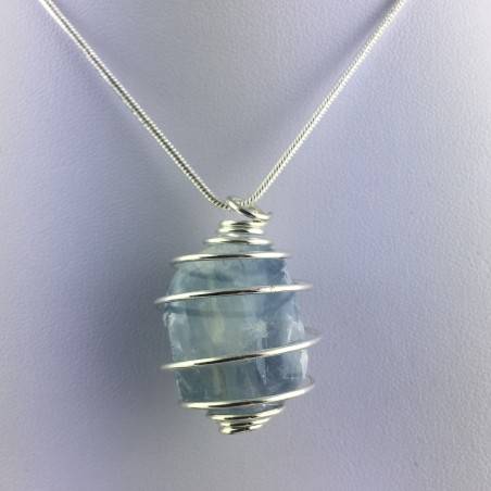 CELESTITE Crystal Pendant Hand Made on Silver Plated Spiral Minerals Stone Healing-1
