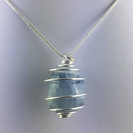 CELESTITE Crystal Pendant Hand Made on Silver Plated Spiral Minerals Stone Healing-2