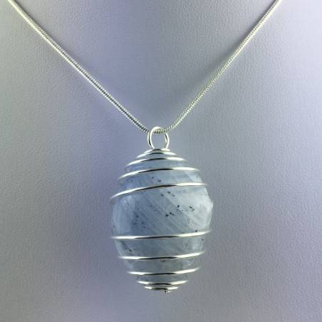 CELESTITE Crystal Pendant Hand Made on Silver Plated Spiral Minerals Stone Healing-4