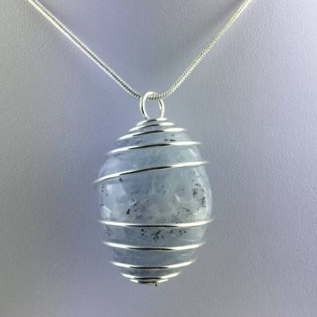 CELESTITE Crystal Pendant Hand Made on Silver Plated Spiral Minerals Stone Healing-5