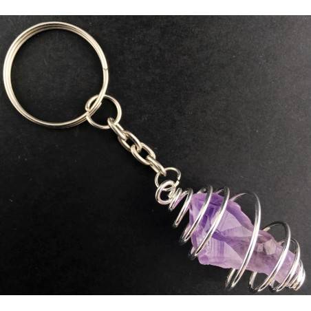 Rough AMETHYST Point Keychain Keyring Hand Made on Silver Plated Spiral-1