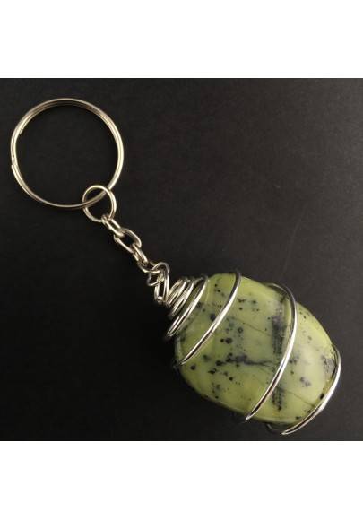 Nephrite JADE Keychain Keyring Hand Made on SILVER Plated Spiral A+-1