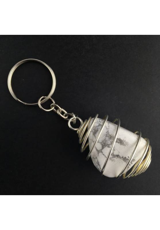 HOWLITE Keychain Keyring Hand Made on Silver Plated Spiral Necklace A+-1