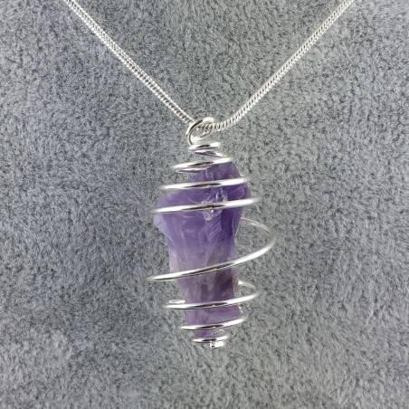 Pendant Point In AMETHYST Hand Made on Silver Plated Spiral Rough Unpolished A+-1