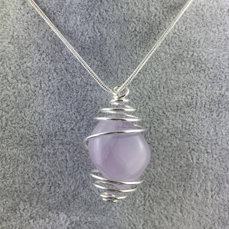 Purple LAVENDER JADE Pendant Hand Made on Silver Plated Spiral Necklace-2
