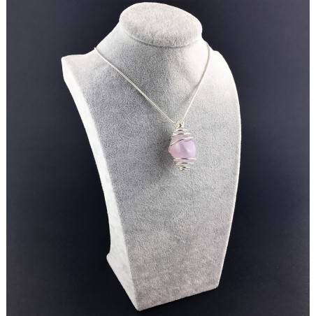 Purple LAVENDER JADE Pendant Hand Made on Silver Plated Spiral Necklace-3
