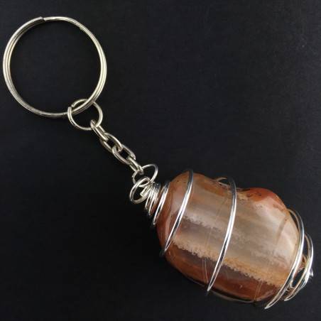 CARNELIAN AGATE Keychain Keyring Hand Made on Silver Plated Spiral A+-1
