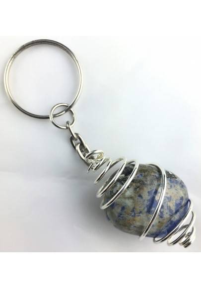 Brazilian SODALITE Tumbled Keychain Keyring Hand Made on Silver Plated Spiral A+-1