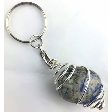 Brazilian SODALITE Tumbled Keychain Keyring Hand Made on Silver Plated Spiral A+-1