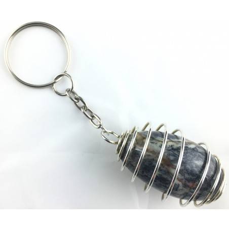 Brazilian SODALITE Tumbled Keychain Keyring Hand Made on Silver Plated Spiral A+-2