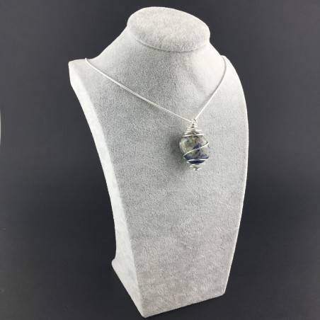 Pendant SODALITE BRAZIL Hand Made on Silver Plated Spiral A+-3
